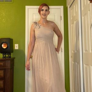 Tan one shoulder bridesmaid dress